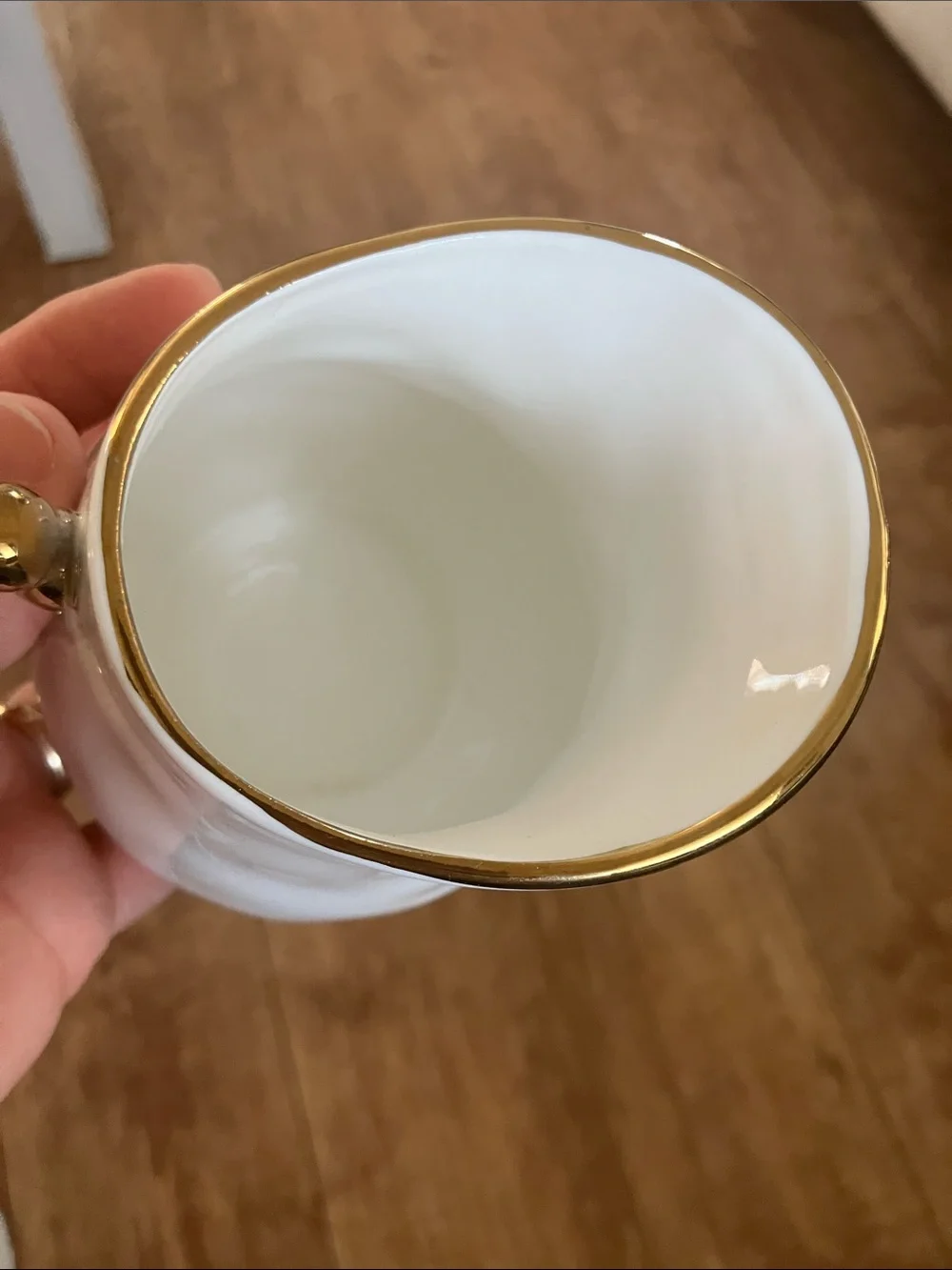 White Ceramic Creamer Pitcher with Gold Accent Handle